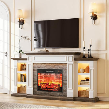 LGHM 72" Fireplace TV Stand for TVs Up to 80 Inch, Electric Fireplace - Image 2