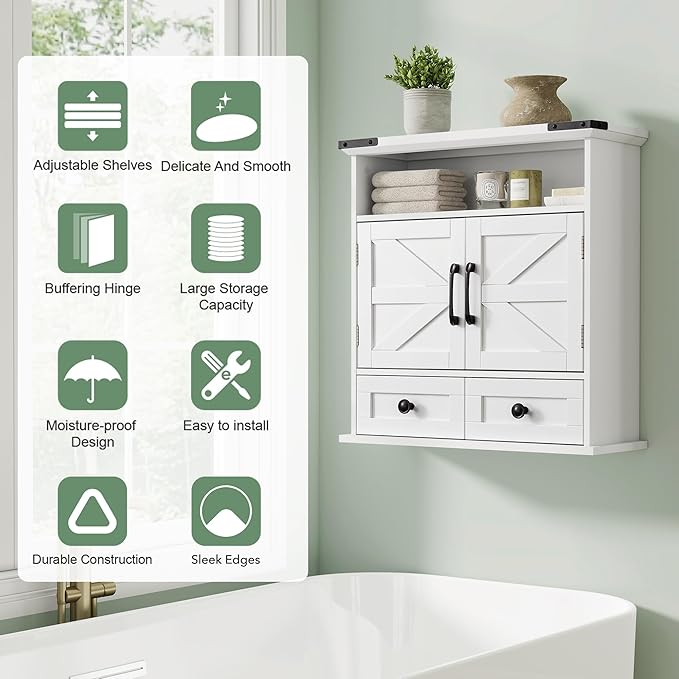 Bathroom Wall Cabinet, 23x25 Inch Farmhouse Medicine Cabinet Over Toilet - Image 7