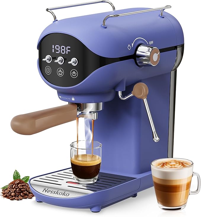 Espresso Machine with Steam Milk Frother Semi Automatic 20 Bar Compact Blue by Unknown