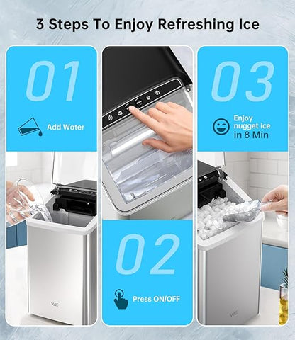 WIE Nugget Ice Maker Countertop 40LBS/24H, Chewable Pellet Ice Makers 8 Mins - Image 7