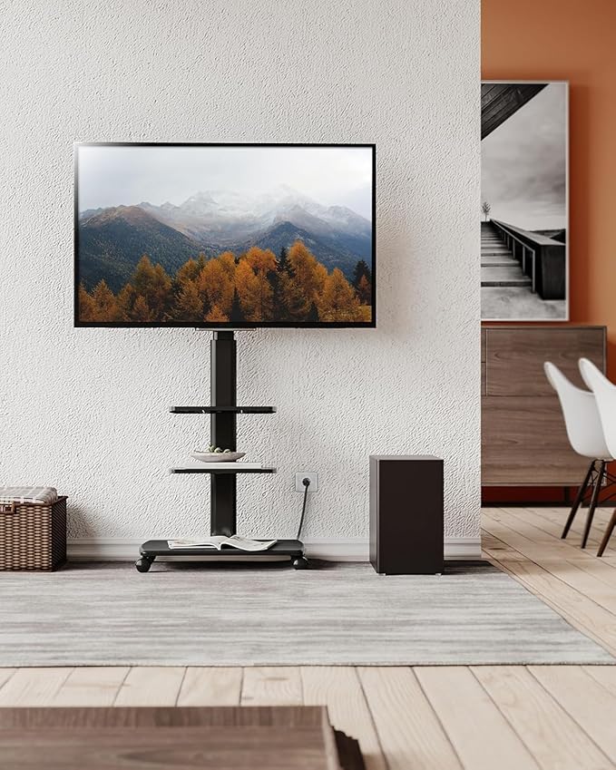 FITUEYES Rolling TV Stand with Power Outlets, Swivel Portable TV Stand - Image 8
