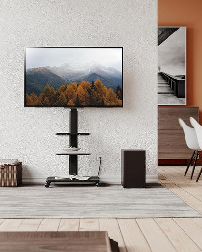 FITUEYES Rolling TV Stand with Power Outlets, Swivel Portable TV Stand - Image 8