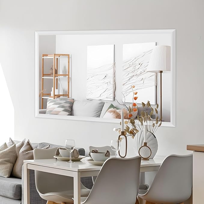 Amorho Bathroom Mirror, 72 X36 Inch White Thick Metal Framed Wall Mirrors - Image 5