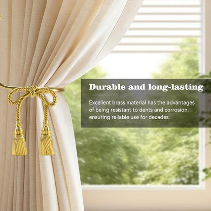 2 Pcs Gold Brass Hemp Rope Bow Curtain Tiebacks, Vintage Wall Mounted Curtain Holdbacks with Screw, Decorative Curtain Hooks for Living Room、 Bedroom and Home Office