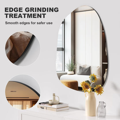 Hasipu 32"x24" Irregular Wall Mirror Frameless Asymmetrical Mirror for Wall | Frameless Wall Mirror, 4mm Tempered Glass, Horizontal & Vertical, Wall Mount, Bathroom, Bedroom, Modern Home Decor
