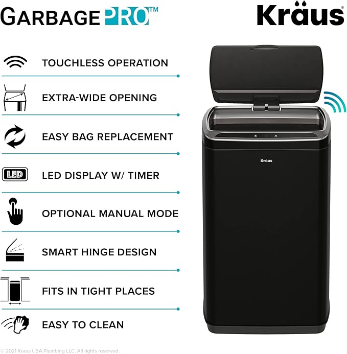 Kraus GarbagePro Rectangular 13 Gallon Hands-Free Motion Sensor Trash Can - Image 15