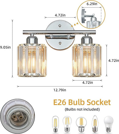 FDPBY Modern 2 Light Crystal Vanity Light, Chrome Vertical Bathroom Light - Image 3