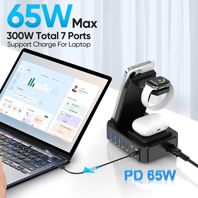 300W Charging Station for Multiple Devices Apple, 10 in 1 Wireless Charger for - Image 2