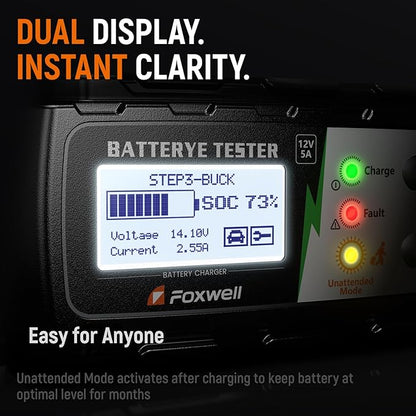 FOXWELL BC521 5A 12V Battery Charger & Tester, 4-in-1 Battery Maintainer - Image 6