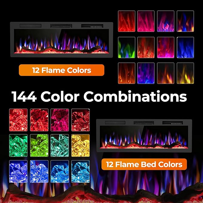 R.W.FLAME 50" Recessed and Wall Mounted Smart Electric Fireplace, Alexa/WiFi - Image 3