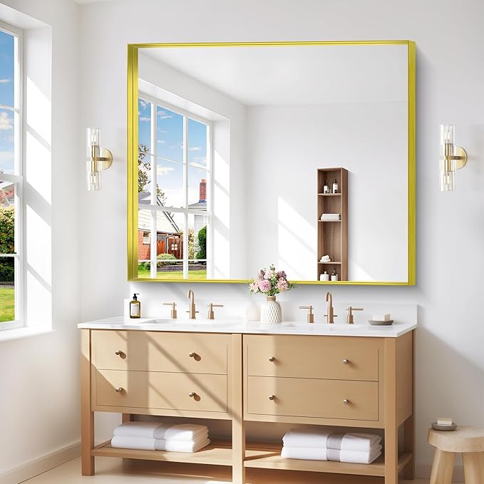 Gold Bathroom Mirror, 40x48 Inch Rectangular Framed Mirror, Large Wall Mounted - Image 2