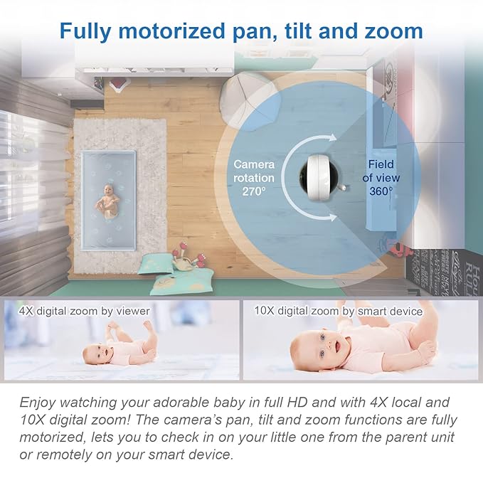 VTech RM7764HD 1080p WiFi Remote Access Baby Monitor, 360° Pan&Tilt, 7” 720p HD - Image 3