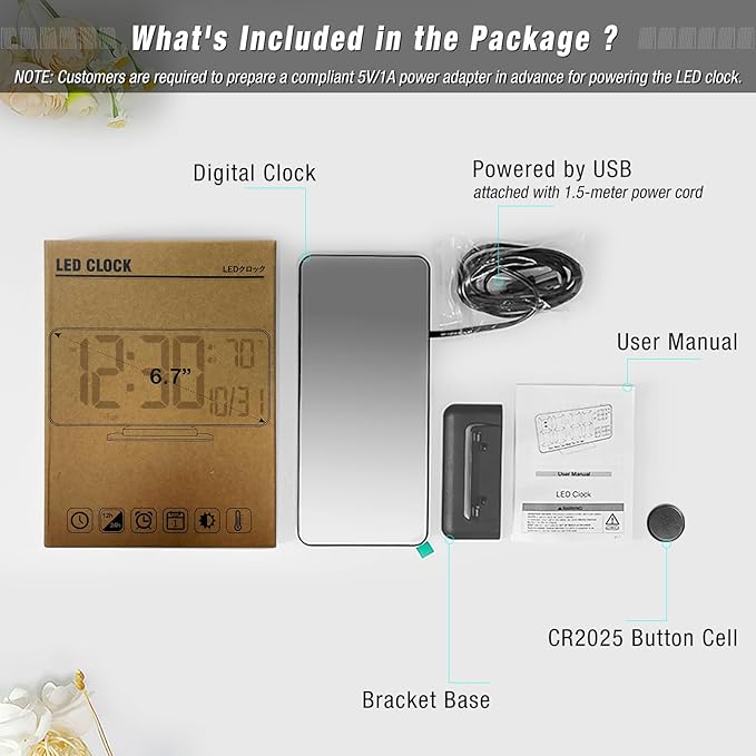 KOSUMOSU Digital Alarm Clock 6.7in Black Clock - Image 4