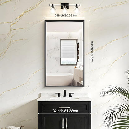 Bathroom Mirror, 40x24 Inch Brushed Black Rectangle Mirror, 0.6" Thickened Deep - Image 2