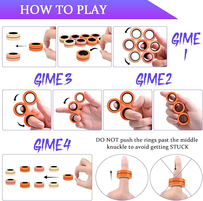 Cevioce 9 PCS Magnetic Ring Fidget Toys Set, ADHD Anxiety Magnetic Finger - Image 5
