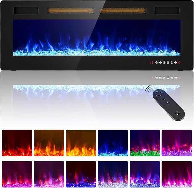 Electric Fireplace-60 inch Fireplace Wall Mount/Recessed/Free Standing-Ultra by Kucreiheat