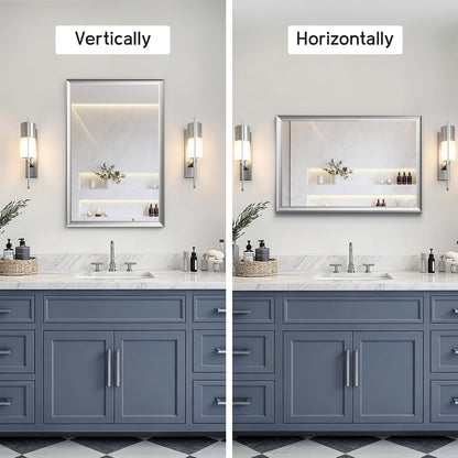 2 Pack Brushed Nickel Bathroom Mirrors 24x36 Inch | Silver Rectangle Vanity Mirror for Bedroom, Entryway, Living Room Decor, Aluminum Framed, Curved Wide Edge, Anti-Rust