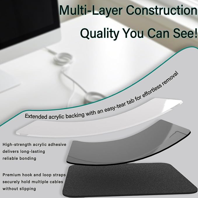 Under Desk Cable Management, Adjustable Hook and Loop Cord Ties, Reusable Wire - Image 3
