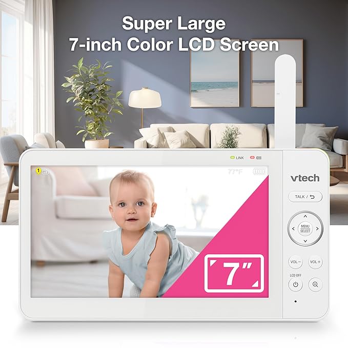 VTech 7" Baby Monitor with IPS Screen, Pan Tilt Zoom Camera, No WiFi Video Baby - Image 3
