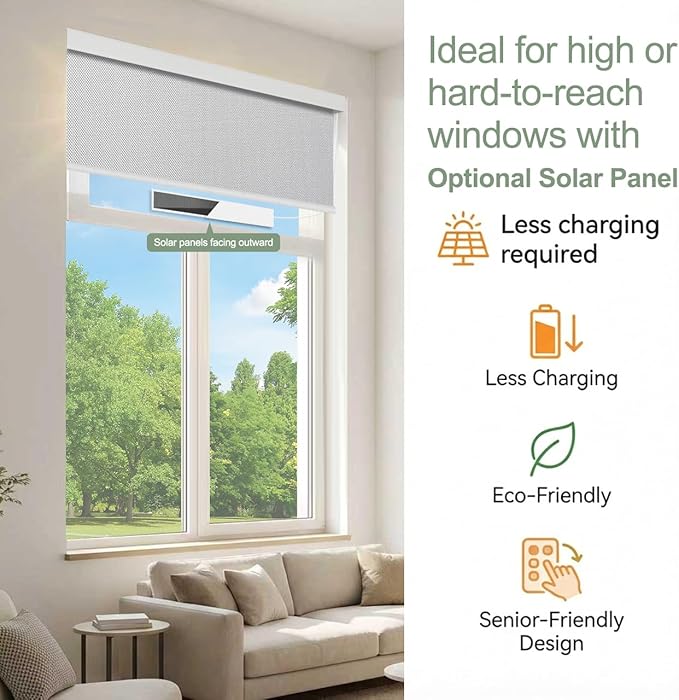 Motorized Blinds with Remote Window Roller Shade Wireless Rechargeable Motor - Image 6