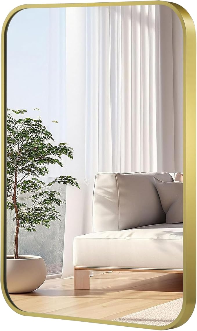 22x30 Inch Gold Mirror, Framed Rectangle Mirror by JENBELY