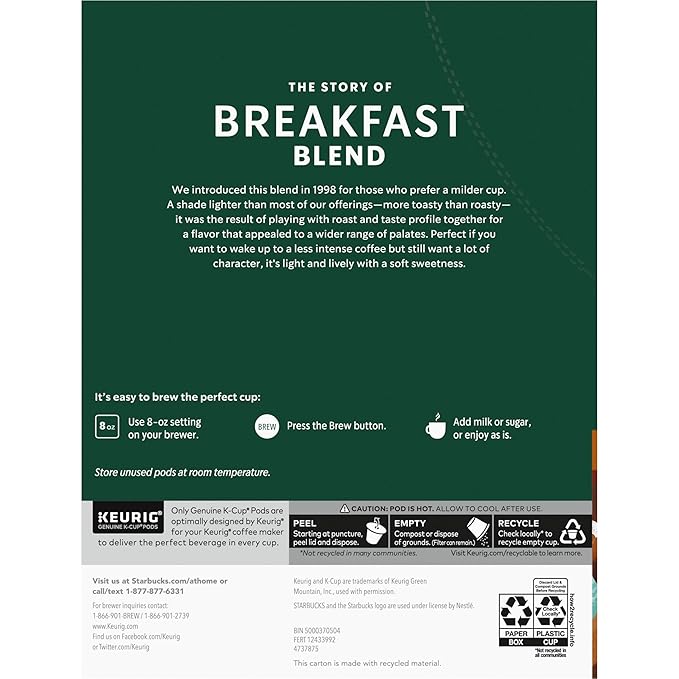 Starbucks K-Cup Coffee Pods, Medium Roast Hot or Iced Coffee, Breakfast Blend - Image 8