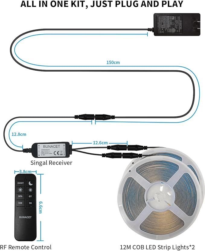 BUNACET 80FT/24m COB LED Strip Light Warm White Dimmable 6500K High Lumen CRI - Image 9