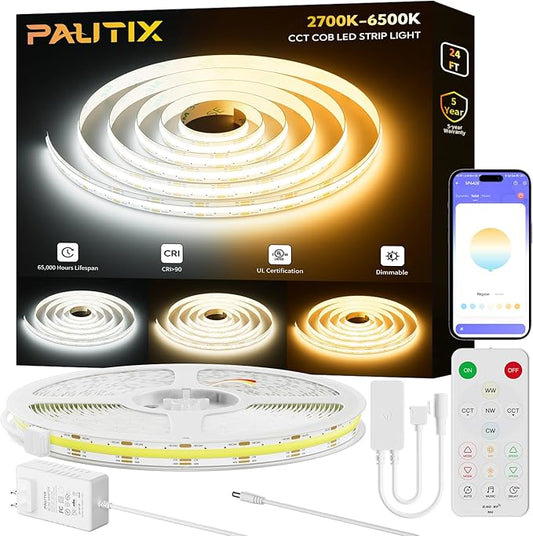 PAUTIX COB LED Strip Lights 2700K-6500K CCT Tunable White 24ft UL-Listed by PAUTIX