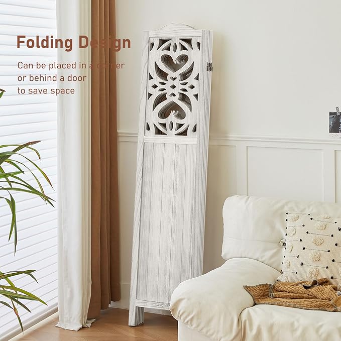 ALeesing 4 Panel Room Divider Fully Assembled, Carved Room Dividers and Folding - Image 4