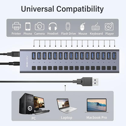 Powered USB 3.0 Hub, ACASIS 16 Ports USB 3.0 Hub - Image 8