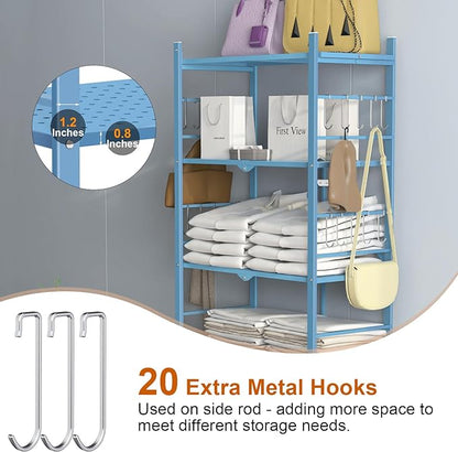 Storage Shelves with 20 Hooks, 5-Tier Foldable Shelf - Image 4