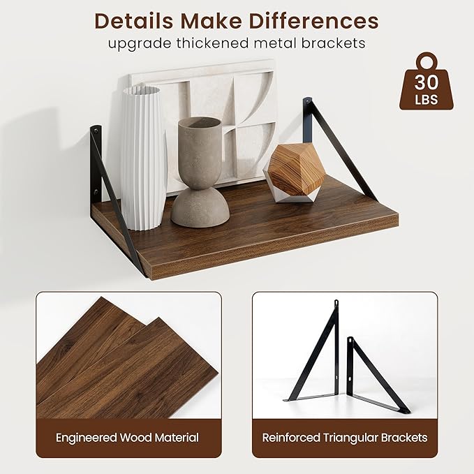 Axeman Deep Floating Shelves | 16 Inch Walnut Wall Shelves Set of 2 | 10 Inch - Image 5