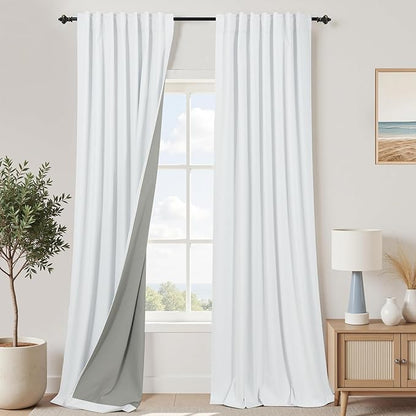 KOUFALL Extra Long White Curtains 105 Inch Floor to Ceiling Linen Blackout by KOUFALL