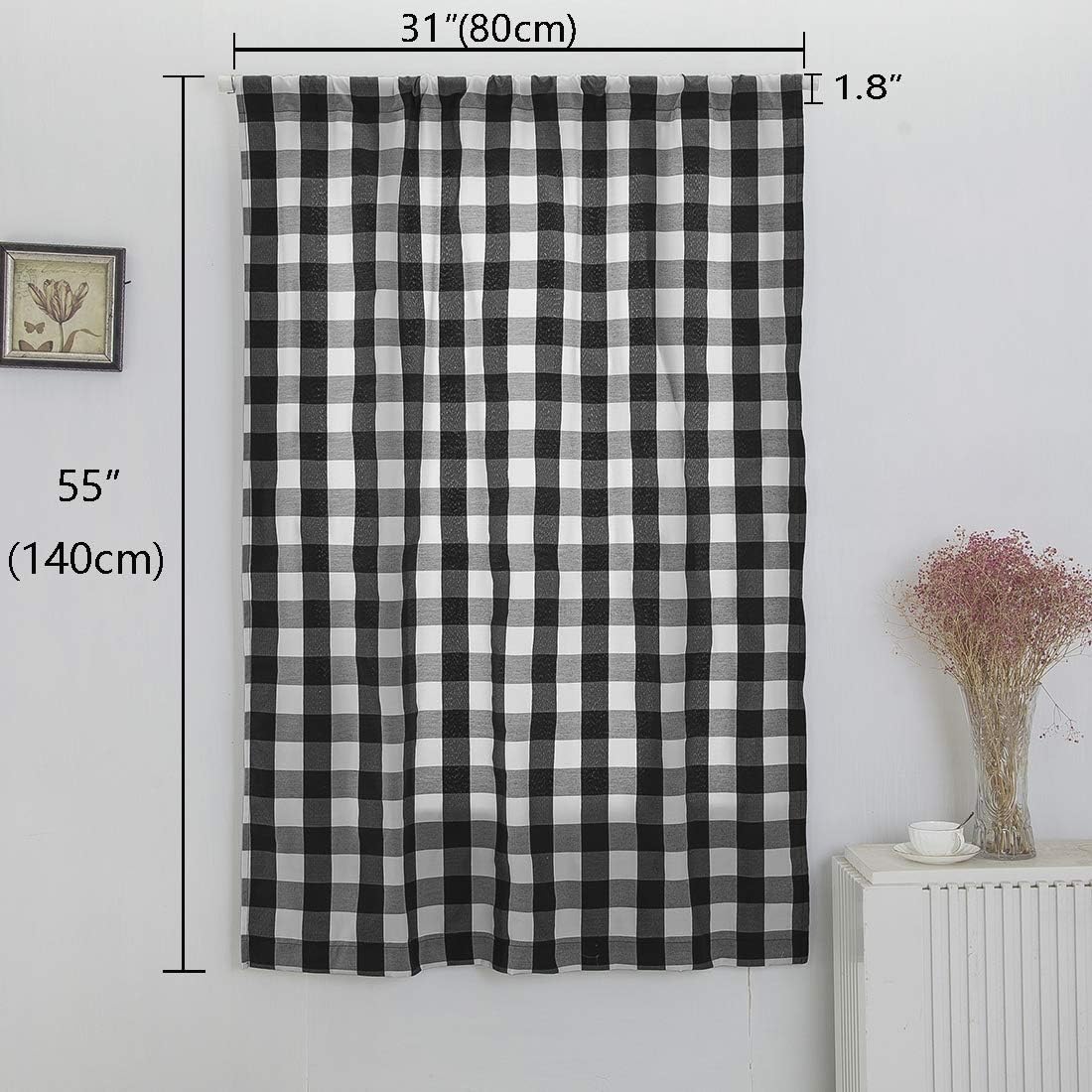 Buffalo Check Plaid Balloon Drape Gingham Shade Tie Up Roman Valance Rod Pocket Classic Window Treatment Semi Blackout Curtains for Small Window Farmhouse Kitchen, 1 Panel, 55" Long, Black