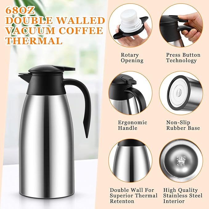 Norme 2 Pcs Thermal Coffee Carafe Insulated Stainless Steel Coffee Carafe - Image 3