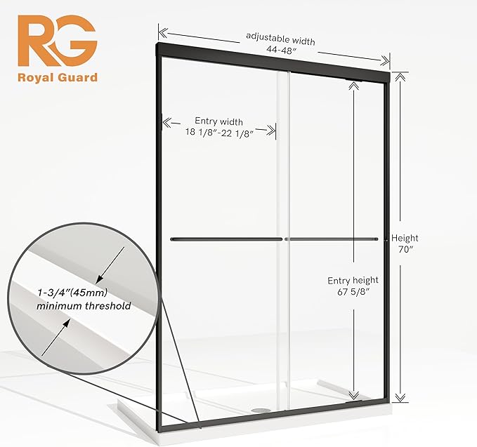 Shower Door, Royal Guard 44-48" W x 70" H Semi-Frameless Double Sliding Glass - Image 9