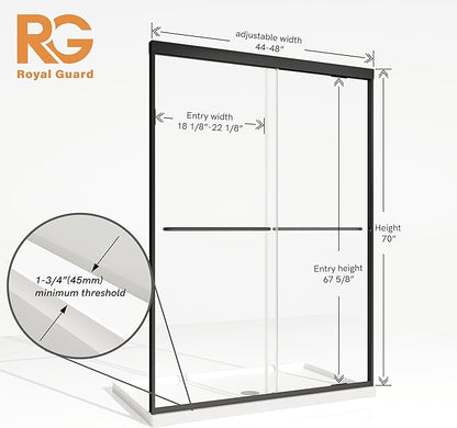 Shower Door, Royal Guard 44-48" W x 70" H Semi-Frameless Double Sliding Glass - Image 9
