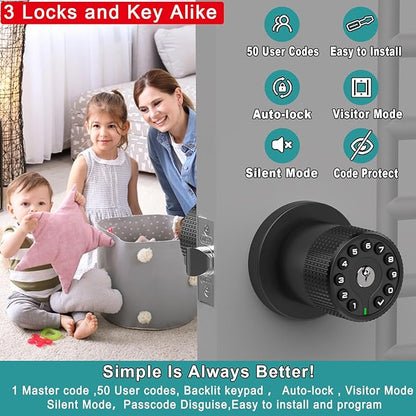 BOTHSTAR 3 Pack Black Key Alike Keyless Electronic Door Knobs - Image 2