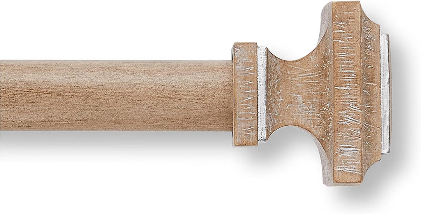 MODE Farmhouse Oak Curtain Rod, Square Finial - 76" to 144" | Strong 1-1/8" diameter adjustable steel rod and brackets, Easy to Install, Mounting Hardware Included, Supports up to 22 lb