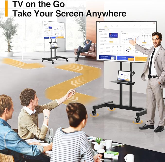 TVON Rolling TV Stand for 32-83 inch Flat Screen/Curved TVs up to 110 lbs - Image 5