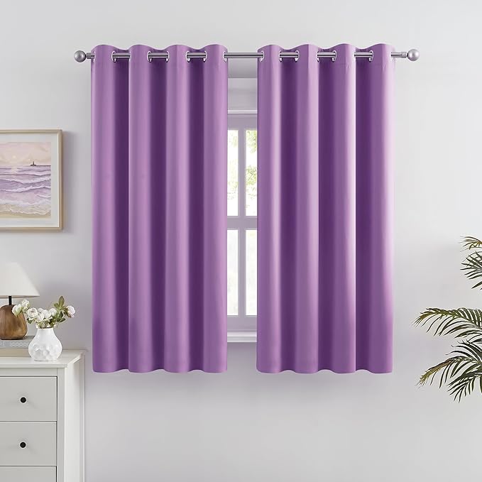 DUALIFE Purple Curtain Panels for Girls Room 45 inch Length Solid Energy by DUALIFE