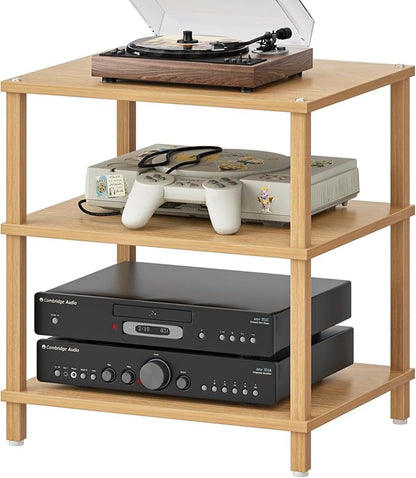 3-Tier AV Media Player Stand, Natural Stereo Cabinet, Modern Audio Shelf by LELELINKY