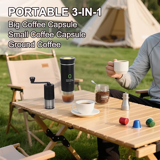 Coffee Maker Set, Portable Espresso Machine and Coffee Grinder, 3 in 1 Travel - Image 2