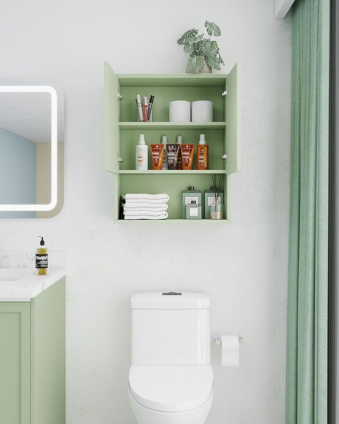 Bathroom Cabinet Wall Mount Buffering Hinge, Large Space Wooden Medicine Cabinet - Image 7