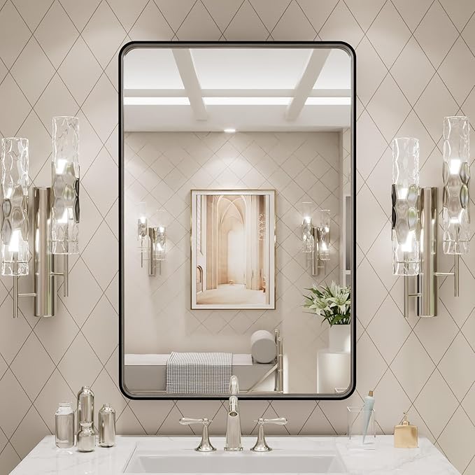 LOAAO 20X30 Inch Black Metal Framed Bathroom Mirror - Image 7