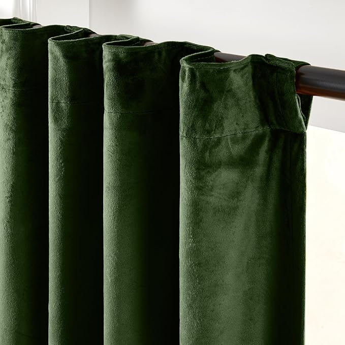 Lazzzy Green Velvet Curtains 84 Inch Long Blackout Thermal Insulated Room - Image 3