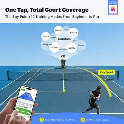 pusun｜pt-smart tennis ball machine: app control with 12 shown in use