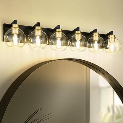 METWET Bathroom Light Fixtures, 6-Light Black and Gold Bathroom Vanity Light - Image 2