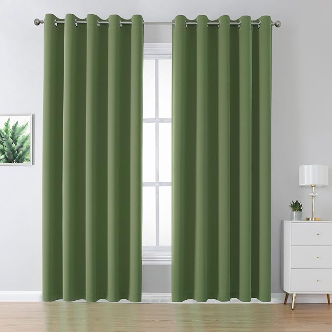 DUALIFE Grommet Curtains Sage Green 84 Inch Length 2 Panels Set Light Blocking by DUALIFE