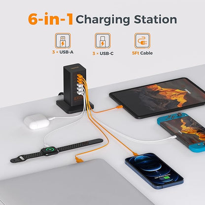 USB C Charger Blcok PD 100W, TESSAN 6-in-1 Charging Station - Image 2
